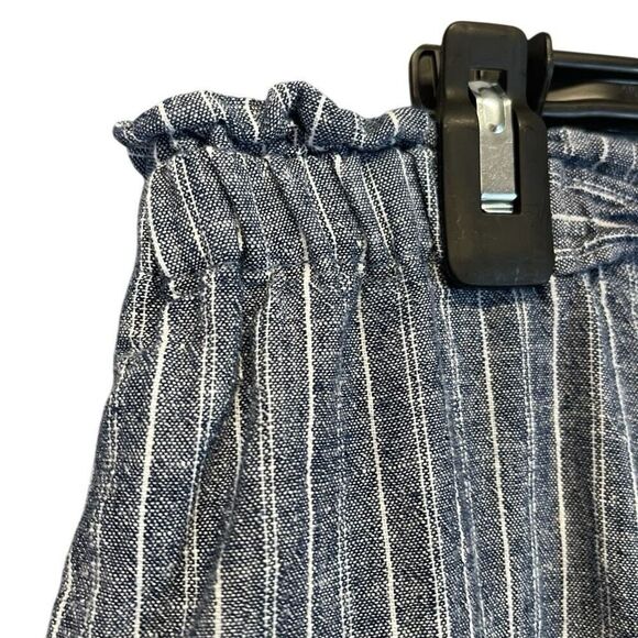 BEACH LUNCH LOUNGE Paperbag Pants Women's Large Blue White Striped Linen Blend - Picture 13 of 13